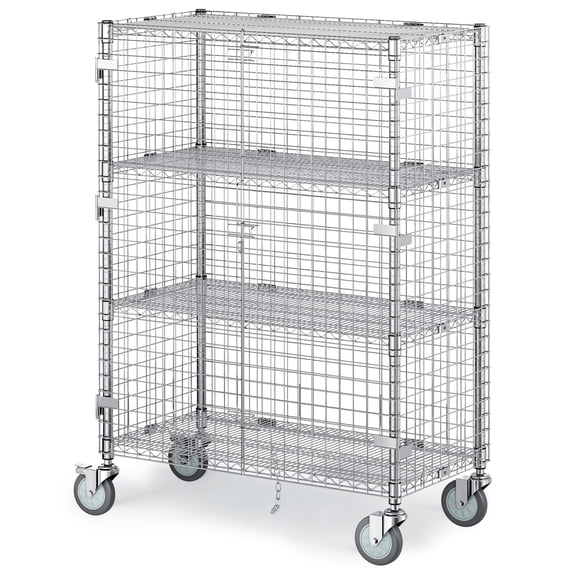 Vakiorn Commercial Wire Storage Cage 24x48x70 inch Chrome Mobile Lockable Doors Wheels Heavy Duty Shelving for Warehouse Grocery Kitchen Office School Restaurant