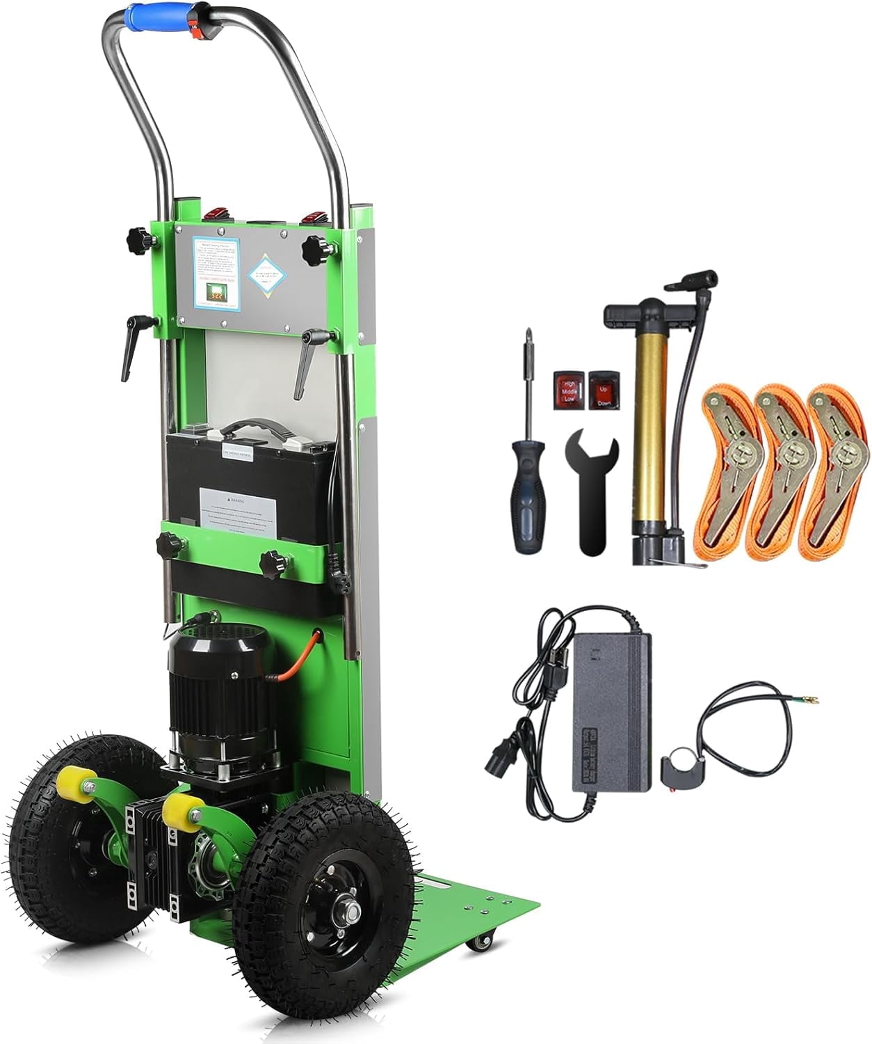 Vakiorn Electric Stair Climbing Hand Truck 900 LBS Capacity Heavy Duty Stair Climber with 3 Ropes for Furniture Logistics Warehouse Green