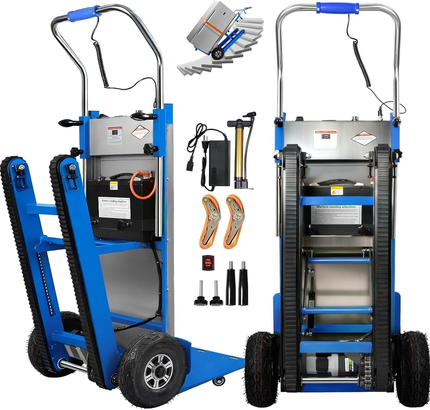 Vakiorn Electric Stair Climbing Hand Truck 900 lb Capacity 1250W Motor Heavy Duty Stair Climber for Furniture Logistics Blue