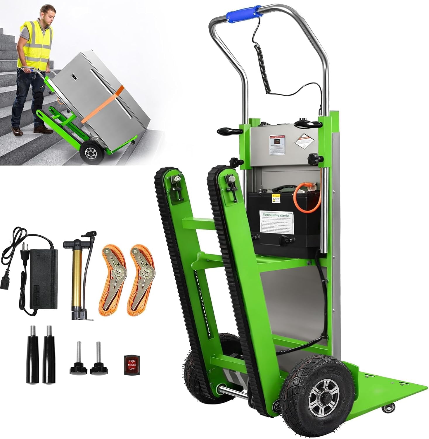 Vakiorn Electric Stair Climbing Hand Truck 900 lb Capacity 1250W Motor Heavy Duty Stair Climber for Furniture Logistics Green