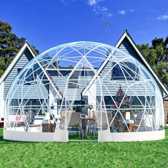 Vakiorn Garden Dome Tent 9.5x5.7 ft Outdoor Greenhouse 2-4 Person Waterproof Clear for Camping Party Wedding Christmas White
