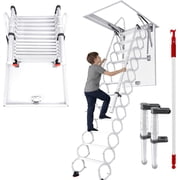 Vakiorn Heavy Duty Pull Down Attic Ladder 12 Steps 660 lbs Retractable Handrails Ceiling Mount for Garage Basement Attic 70x100 cm