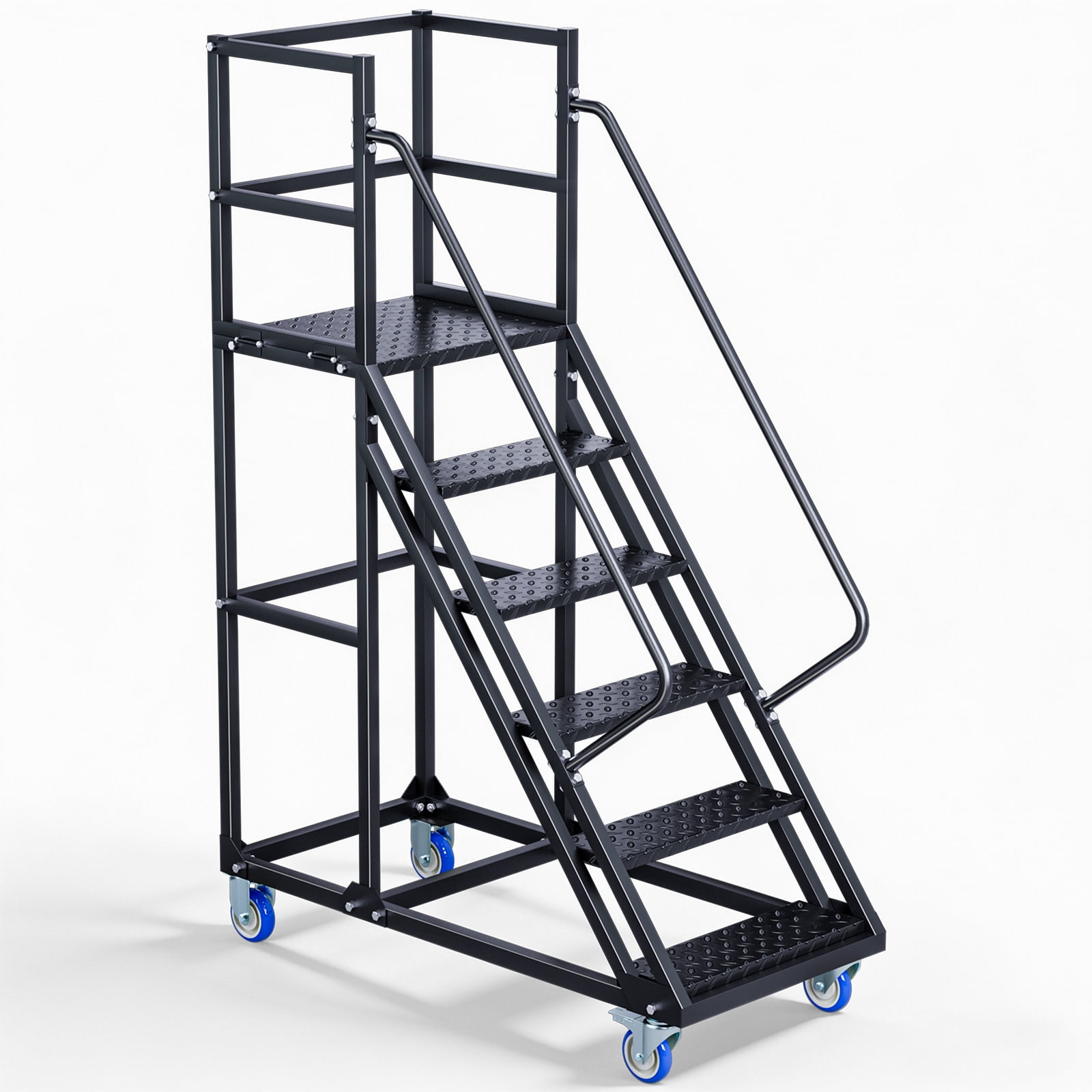 Step Ladders With Hand Rails Lockable Vakiorn Home Safety Ladder 6 Step Rolling Steel 1100 lbs Capacity with ...