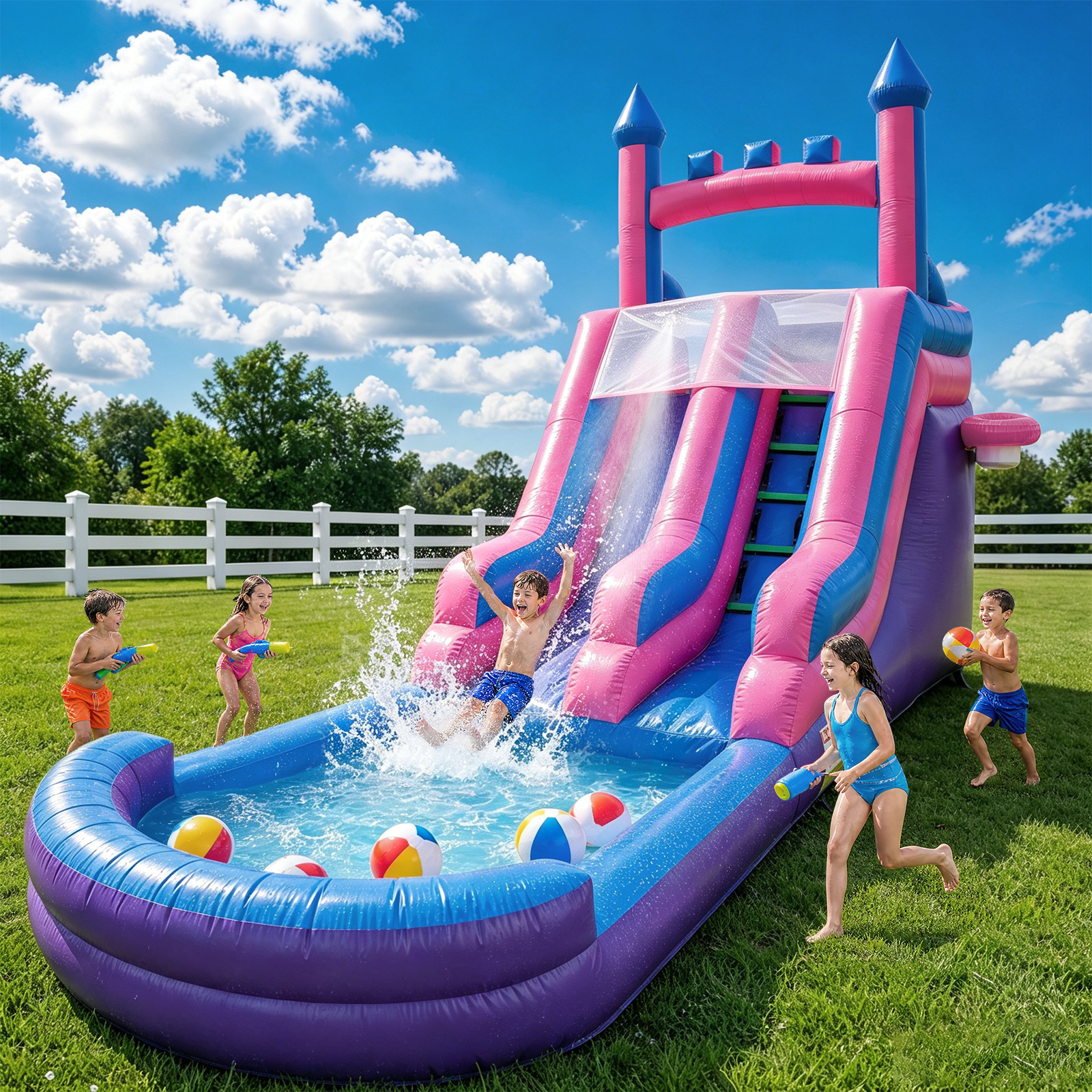 Vakiorn Inflatable Commercial Water Slide 26.2x17.4x9.8 ft 100% PVC with Pool and Air Blower Wet Dry Use Purple