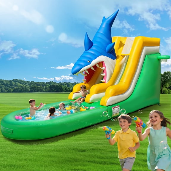 Vakiorn Inflatable Water Slide Park 25ft Long 10.5㎡ Splash Pool 0.6mm PVC Fabric for Backyard Party Summer Fun