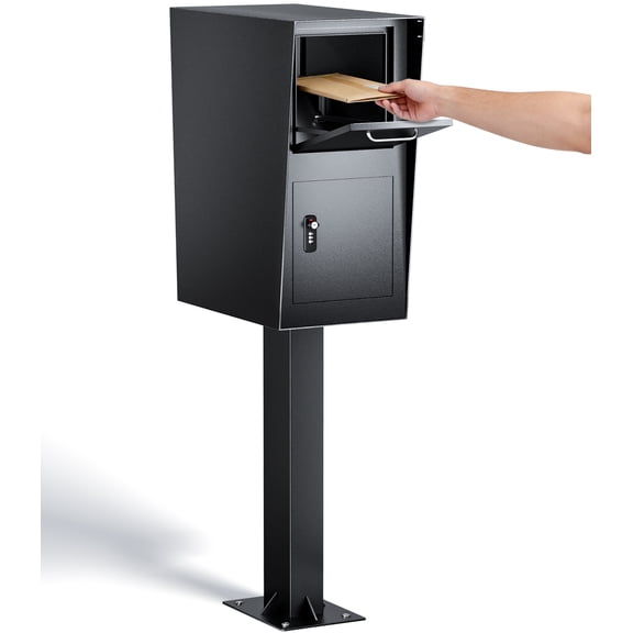 Vakiorn Large Locking Mailbox with Key Extra Wide Curbside Waterproof Galvanized Steel for Package Parcel Letter Black