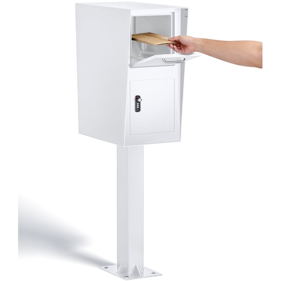 Vakiorn Large Locking Mailbox with Key Extra Wide Curbside Waterproof Galvanized Steel for Package Parcel Letter White