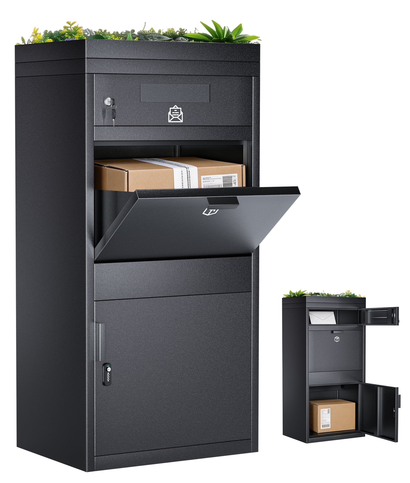 Vakiorn Large Parcel Drop Box Extra Large Anti Theft Mailbox with Green Plant Roof Combination Lock Narrow Slit Security Flap Waterproof Dustproof for Home Porch Outdoor