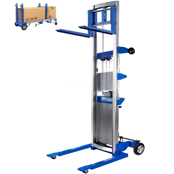 Vakiorn Material Lift Winch Stacker 440 lbs Capacity Manual Adjustable Straddle for Warehouse Factory Blue