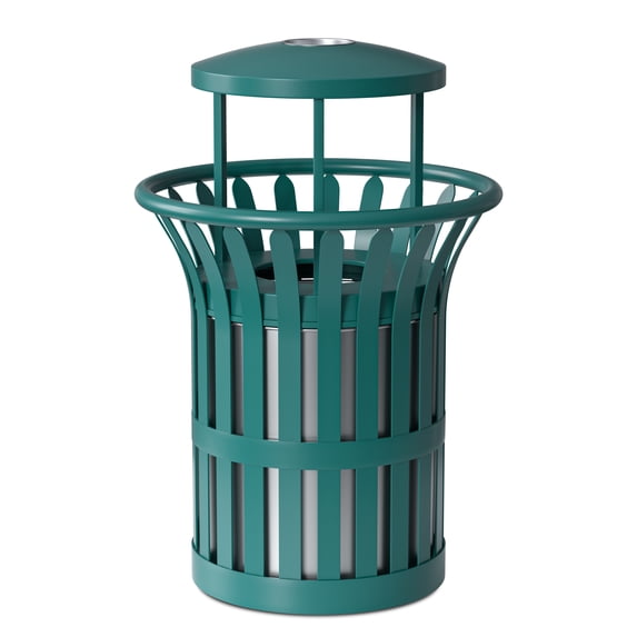 Vakiorn Outdoor Trash Can 60L Metal with Stainless Steel Ashtray All Weather Waterproof Rustproof Removable Inner Barrel Green