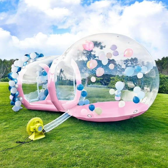 Vakiorn Pink Bubble Balloon House 10 ft Inflatable PVC Dome with Tunnel and Air Blower Transparent Playhouse for Kids Yard Party