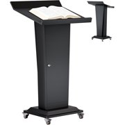 Vakiorn Podium Lectern with Wheels 44in Iron Lockable Double Layer Storage for Classroom Office Conference Wedding Black