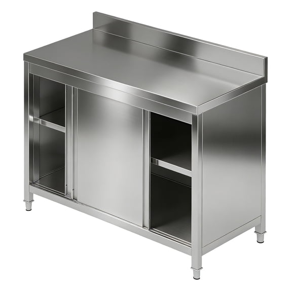 Vakiorn Stainless Steel Work Table with Cabinet 440 LBS Capacity Heavy Duty Adjustable Feet for Kitchen Restaurant Garage