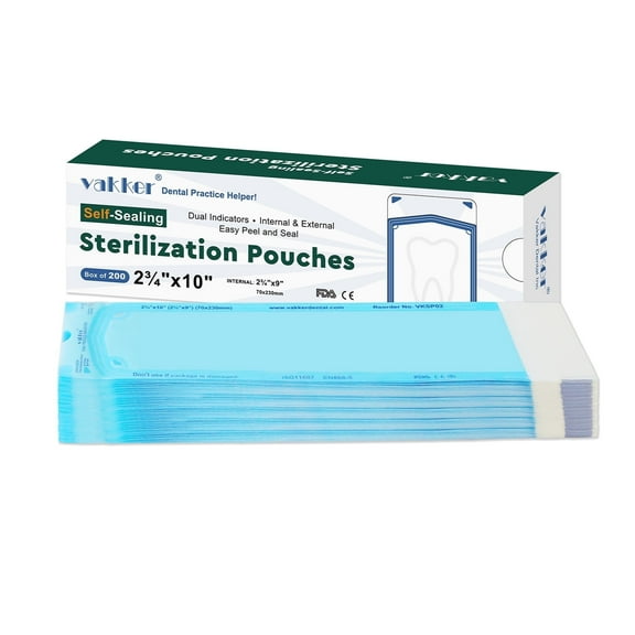 Vakker 2.75" x 10" 200pc Dental Self Sealing Sterilization Pouches Autoclave Sterilizer Bag VKSP02