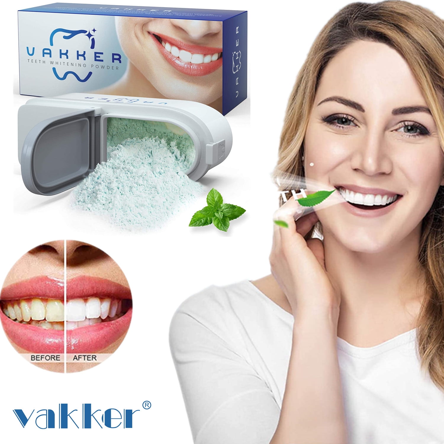 Vakker Teeth Whitening Powder Mint Flavor Toothpaste for Remove Stains
