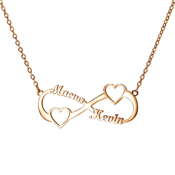Vakki 18K Gold Plated Personalized Infinity Double Heart Necklace Customized Any 2 Names Infinity Nacklace
