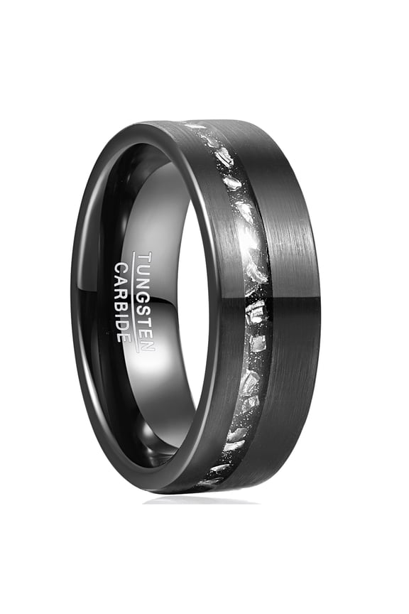 8mm Black Men's Tungsten Carbide Brushed Sand Inlaid Gibeon Meteorite Shard Ring Size 7-12