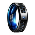 thumbnail image 1 of Vakki 8mm Men's Blue Tungsten Carbide Rings with CZ Inlay Carbon Fiber Wedding Band Beveled Edge Size 6-15, 1 of 5