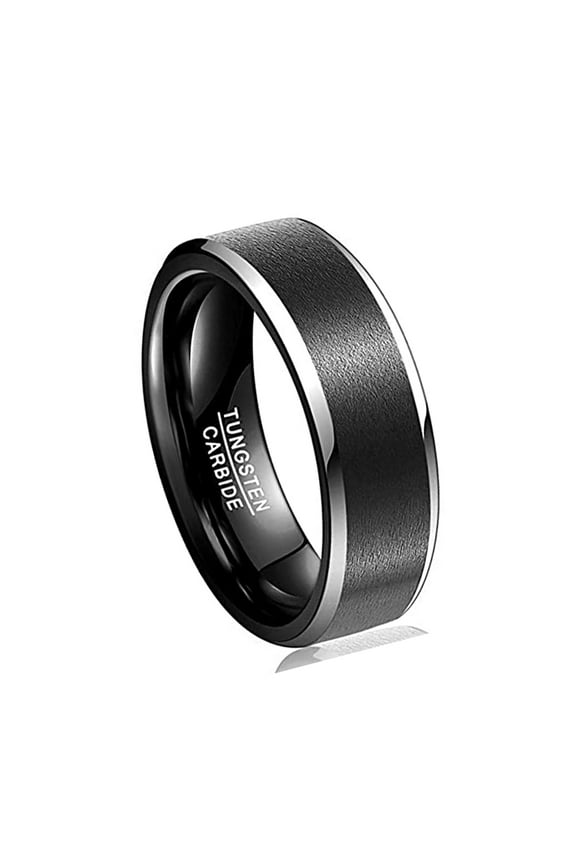 8mm Mens Black Matte Finish Tungsten Carbide Rings Wedding Band Polished Beveled Edge Comfort Fit Size 6-14