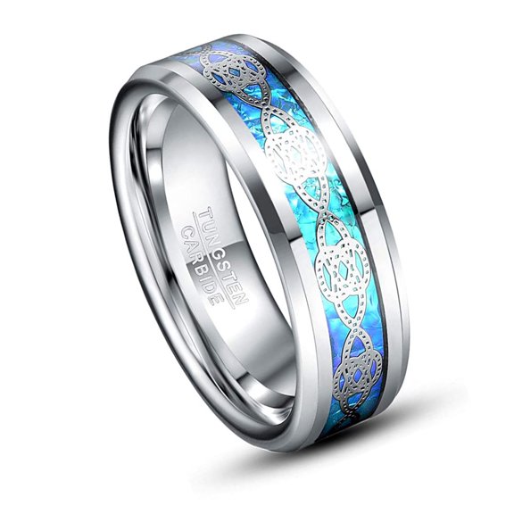 Vakki 8mm Tungsten Carbide Celtic Knot Ring Blue Carbon Fiber Inlay Wedding Band