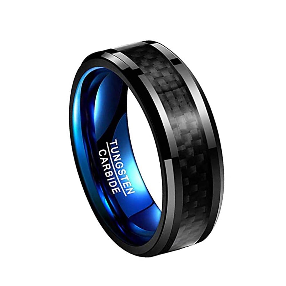 4mm Tungsten Carbide Wedding Ring With Blue Carbon Fiber Inlay - Size 8.5, Scratch Resistant, Comfort Fit, Men's Or Women's