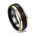 thumbnail image 1 of Vakki 8mm Tungsten Rings with Gold Beveled Edges for Men Women Brushed Center Wedding Band, 1 of 5