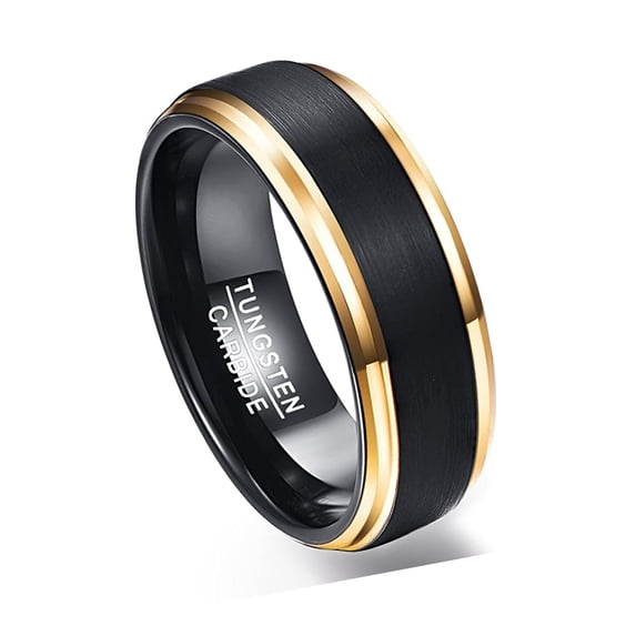 Vakki 8mm Tungsten Rings with Gold Beveled Edges for Men Women Brushed Center Wedding Band