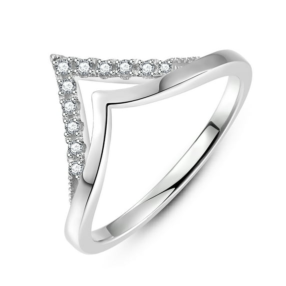 Vakki Chevron Rings for Women Double V Shaped Ring Stackable Cubic Zirconia Wedding Band For Women Size 5-9