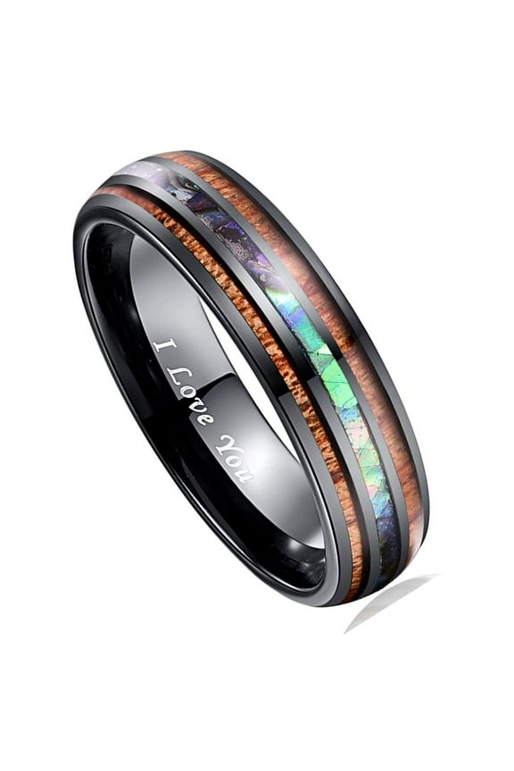 Hawaiian Koa Wood Tungsten Wedding Band Ring 6mm Rings Men Women Size 7-17