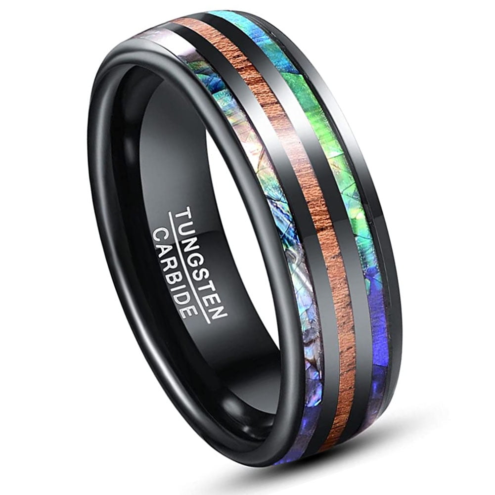 Vakki Men\u0026#39;s Tungsten Carbide Ring 8mm Black Hawaiian Koa Wood Inlay Wedding Bands - Walmart.com
