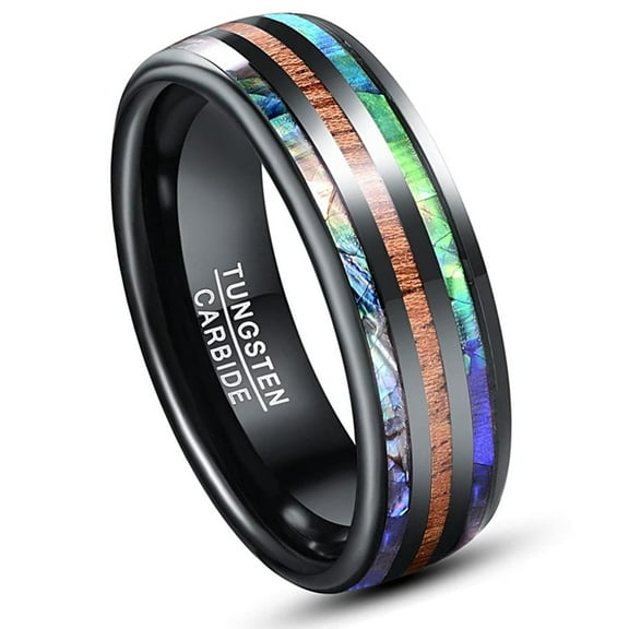 Vakki Men's Tungsten Carbide Ring 8mm Black Hawaiian Koa Wood Inlay Wedding Bands