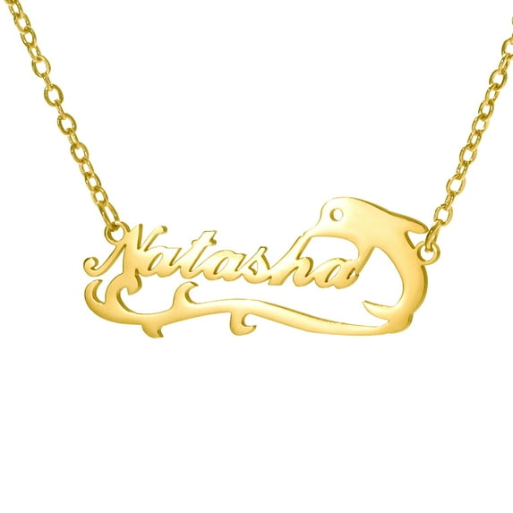 Vakki Name Customized Necklaces Stainless Steel Personalized Name Dolphin Necklace for Women Customized Gift