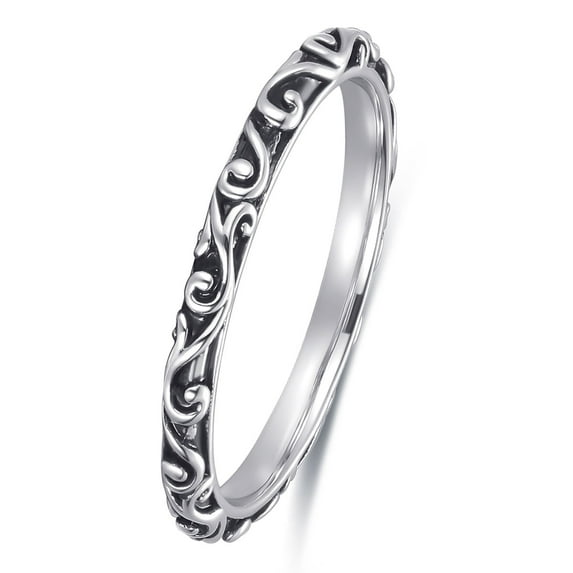 Vakki Retro Vine Stackable Ring for Women Vintage Rhodium plated Ring Size 5 to 9