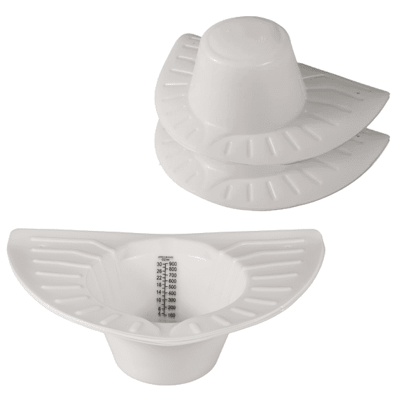 Vakly Graduated Specimen Collector Pans - 30 oz Plastic Toilet Hats for Urine, Vomit & Stool, 3 Pack