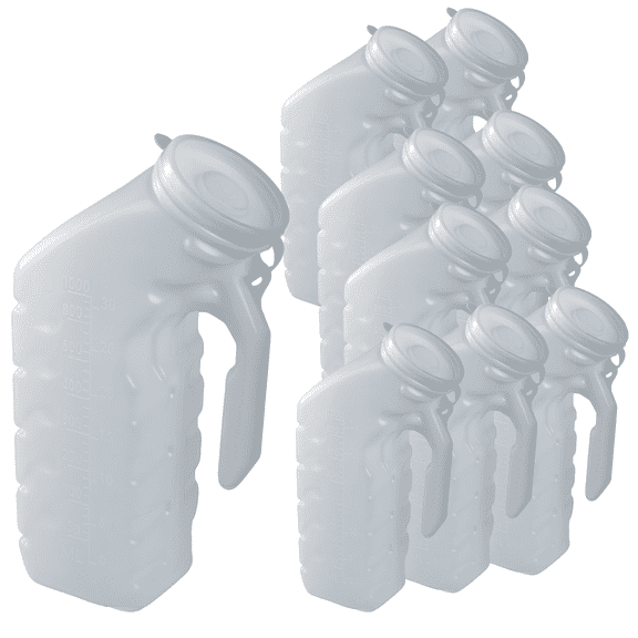 Vakly Male Urinal with Cover and Handle - 32 oz Plastic Urine Bottles - 10 Count