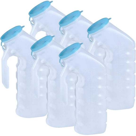 Vakly Male Urinal with Glow in The Dark Cover - 32 oz Plastic Urine Bottles - 6 Pack