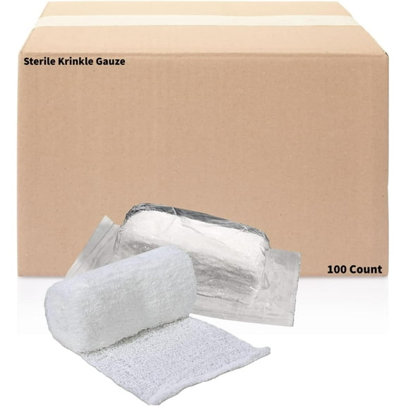 Vakly Sterile Krinkle Gauze Rolls - Kerlix Type Cotton Mesh Bandages, 4.5" x 4.1 yd, 6-Ply, 100 Pack