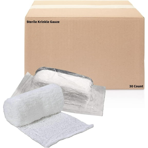 Vakly Sterile Krinkle Gauze Rolls - Kerlix Type Cotton Mesh Bandages, 4.5" x 4.1 yd, 6-Ply, 30 Pack