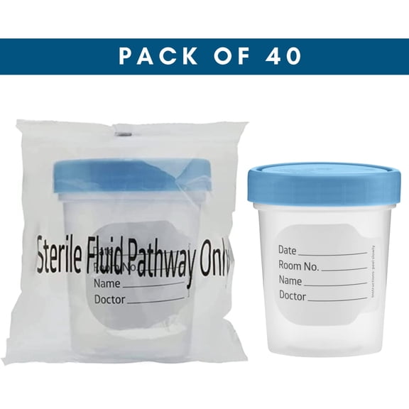 Vakly Sterile Specimen Cups with Screw-on Lids - 4 oz Individually Bagged Urine Collection Jars (40)
