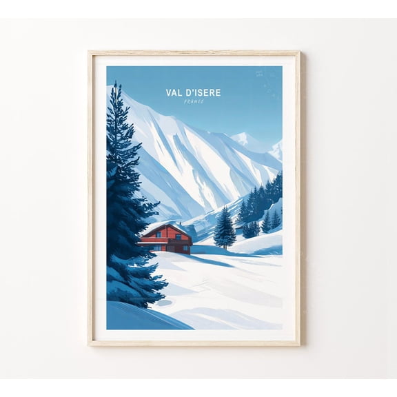 Val D'Isere France Winter Skiing Wall Art, Unframed Paper Poster 8x10in
