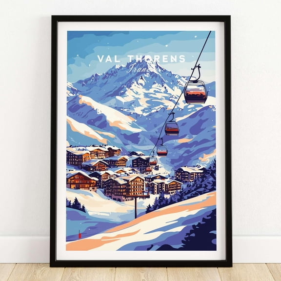 Val Thorens France Ski Poster Iconic Chairlift Scene Fine Art Print Stunning Winter Sports
