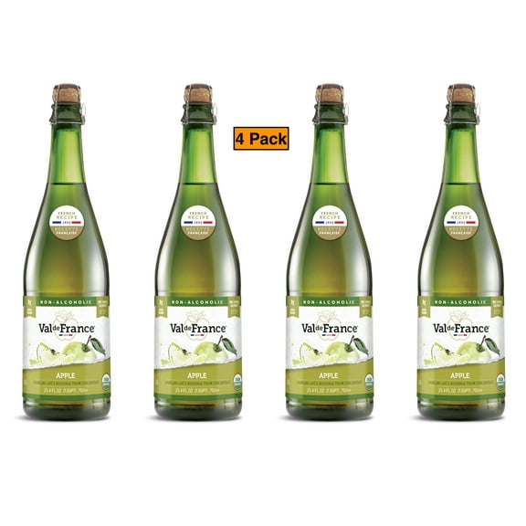 Val de France, Non-Alcoholic, Reduced Calorie, Organic and OU Kosher Sparkling Juice (Apple), 25.4 Fl Oz (Pack of 4)