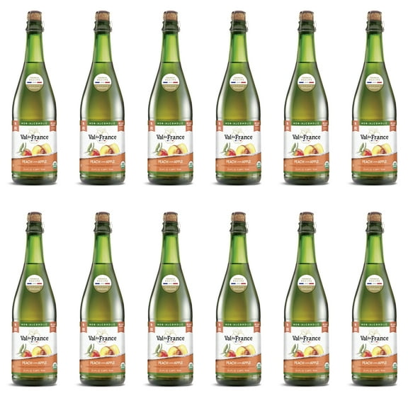 Val de France, Non-Alcoholic, Reduced Calorie, Organic and OU Kosher Sparkling Juice (Peach), 25.4 Fl Oz (Pack of 12)