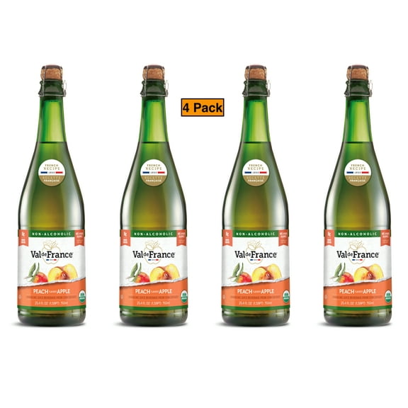 Val de France, Non-Alcoholic, Reduced Calorie, Organic and OU Kosher Sparkling Juice (Peach), 25.4 Fl Oz (Pack of 4)