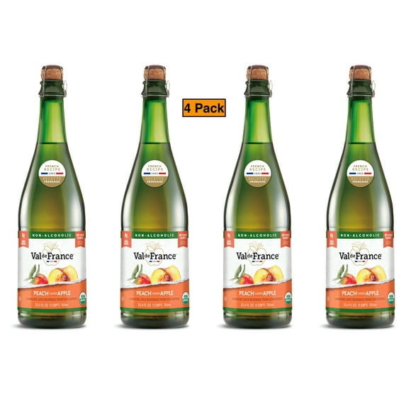 Val de France, Non-Alcoholic, Reduced Calorie, Organic and OU Kosher Sparkling Juice (Peach), 25.4 Fl Oz (Pack of 4)