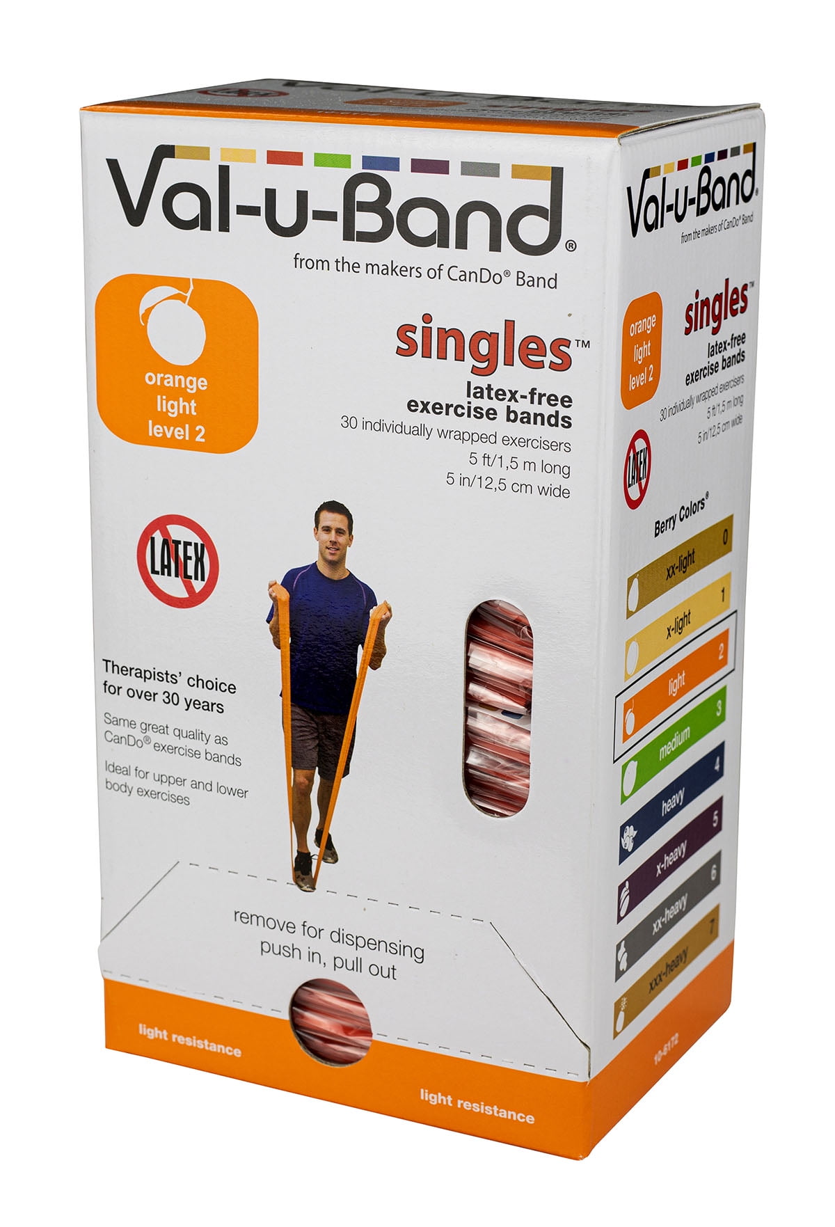 Val-u-Band exercise band, latex-free, 5-foot Singles, orange (2), 30 each