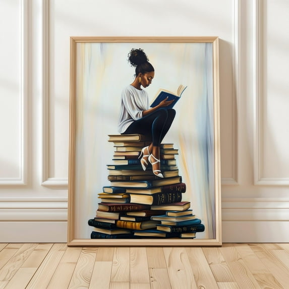 ValCoPo Black Girl Reading Art Print | Book Lover Wall Print | Woman and Book Art | African Girl Art | Bookish Art