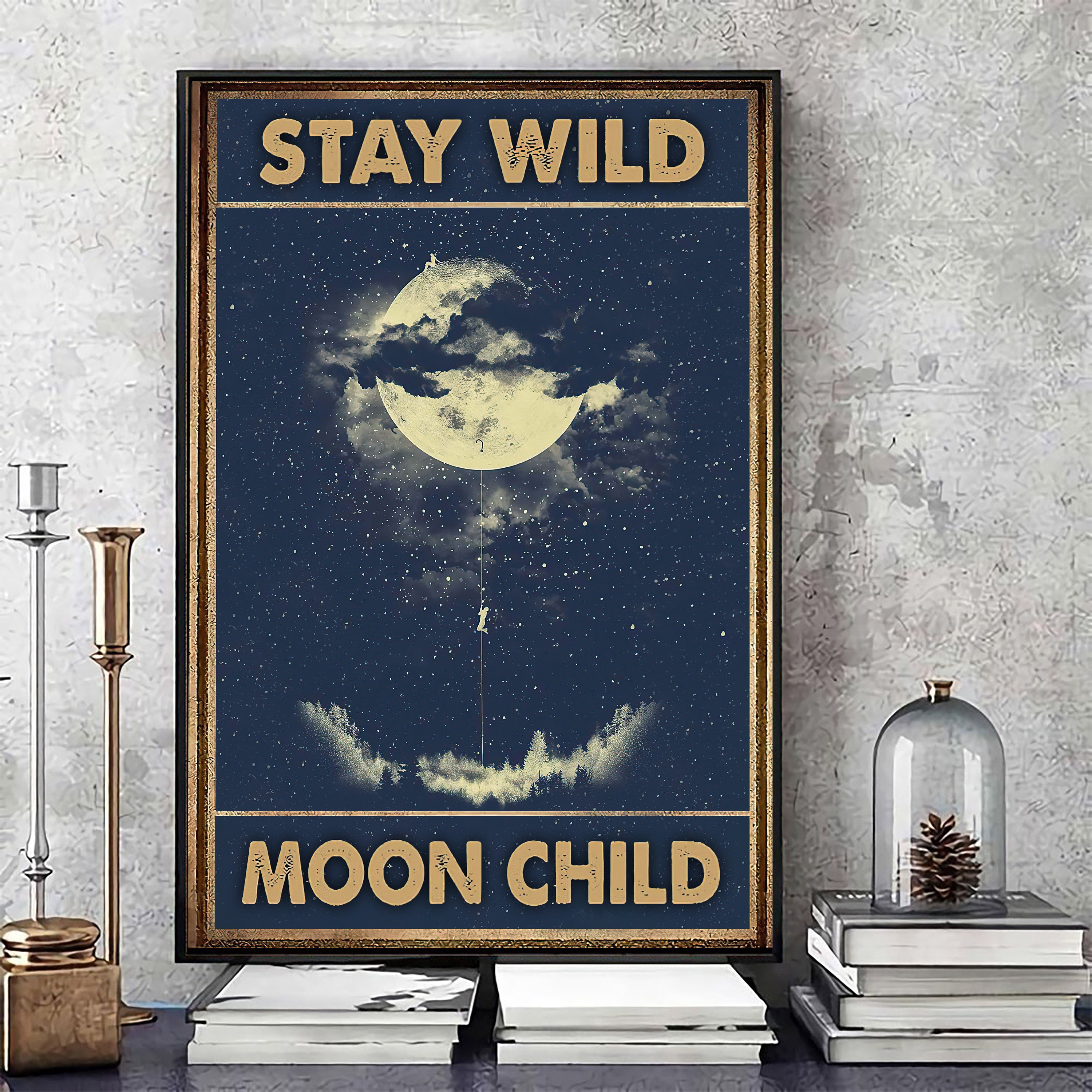 Poster In Metallo Vintage 20x30cm Con Scritta 'Stay Wild Moon Child' E Libellula - Ideale Per Yoga E Amanti Dello Stile Hippie - 2