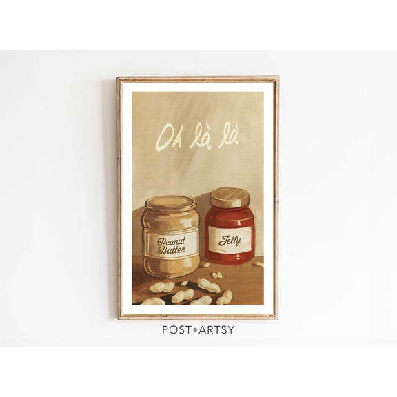 ValCoPo Fun Kitchen Art Wall Decor PB&J Oh La La Vintage Style Classical Painting Poster Print Cooking Humor Food Charming Gift for Friend
