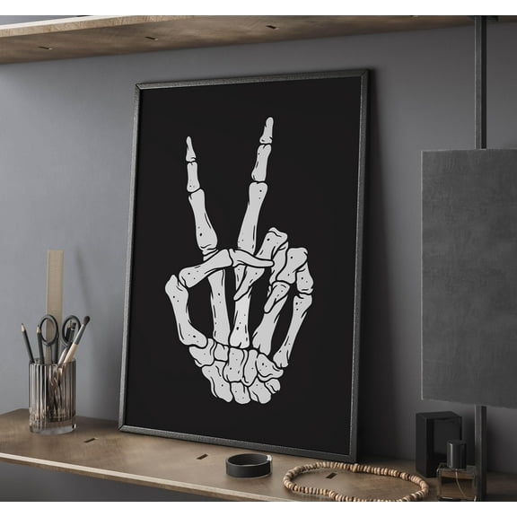 ValCoPo Halloween Peace Skeleton Hand | Halloween Party Decor | Creepy Art Print | Spooky Season Decor